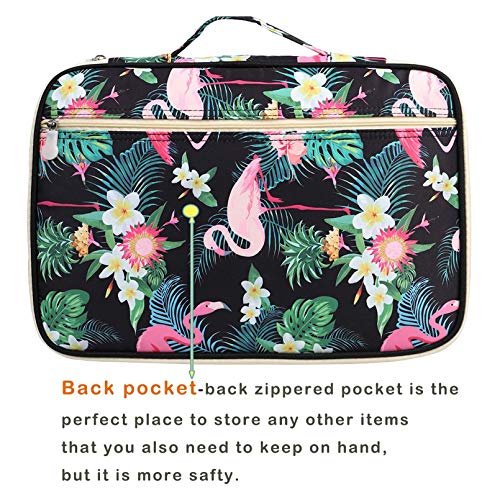 JAKAGO A4 Travel Portfolio Multifunctional Document Organizer Zippered Case for Office Supplies (Flamingo) - color: Flamingo
