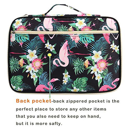 JAKAGO A4 Travel Portfolio Multifunctional Document Organizer Zippered Case for Office Supplies (Flamingo) - color: Flamingo