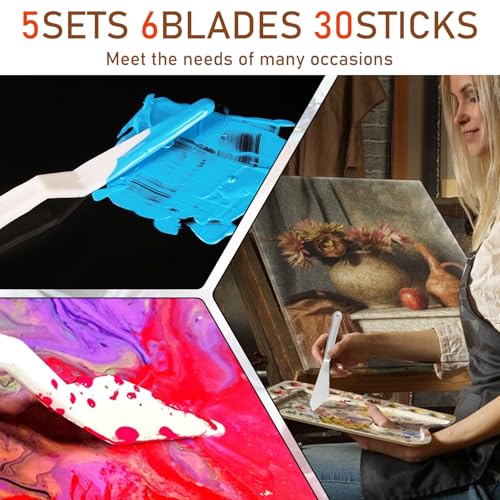 30 Pcs Paint Spatula Tools Plastic Painting Palette Knives White Art Artist Knife Tools Thin and Flexible Art Pallet Knife Palette Knife Set for Oil Acrylic Painting Color Mixing