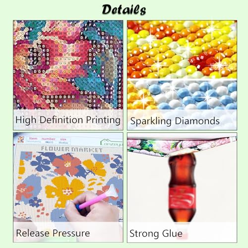Lanzeyo Diamond Painting Kits for Adults Hand Crafts Diamond Art Kits for Beginners Starry Night Landscape Diamond Painting Diamond Dots Kits Gem Art Adult Crafts 4PCA Wall Art (StarryNight) - color: 06 Starry night