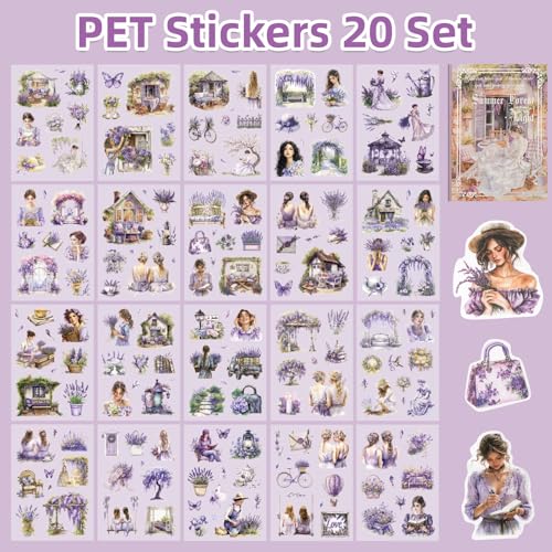 Uideyvi Summer Theme Sticker Scrapbooking Supplies for Junk Journal, 20 Sheets PET Stickers(TZ-001-006) - color: Summer theme