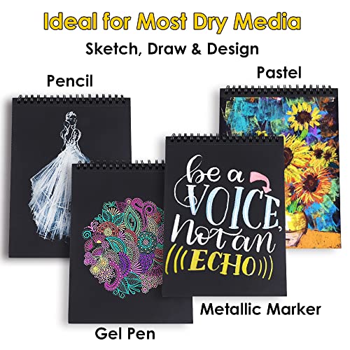 Dyvicl Black Paper Sketchbook 5.5"x8.5", 90 lb/150 GSM, 35 Sheets, Spiral Black Sketch Pad Drawing Paper for Pencil, Pastel, White Ink Gel Pen, Charcoal, Chalk, Metallic Marker, Paint Pen (Pack of 2) - size: 5.5 x 8.5 inches (Pack of 2)