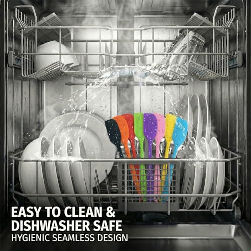 8-Piece Small Silicone Spatula Set, 8.5" Heat Resistant Scrapers | Seamless 8.5-inch small rubber scrapers for baking and mixing. One-piece hygienic design. Dishwasher safe. 8-color set