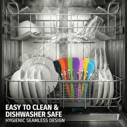 8-Piece Small Silicone Spatula Set, 8.5" Heat Resistant Scrapers | Seamless 8.5-inch small rubber scrapers for baking and mixing. One-piece hygienic design. Dishwasher safe. 8-color set