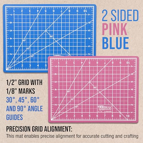 U.S. Art Supply 9"x12" Self-Healing Cutting Mat 5-Ply Pink/Blue | Double-Sided Pink/Blue Craft Mat, Non-Slip Cutting Mats for Crafts, Sewing, Quilting, Scrapbooking - color: Pink/Blue