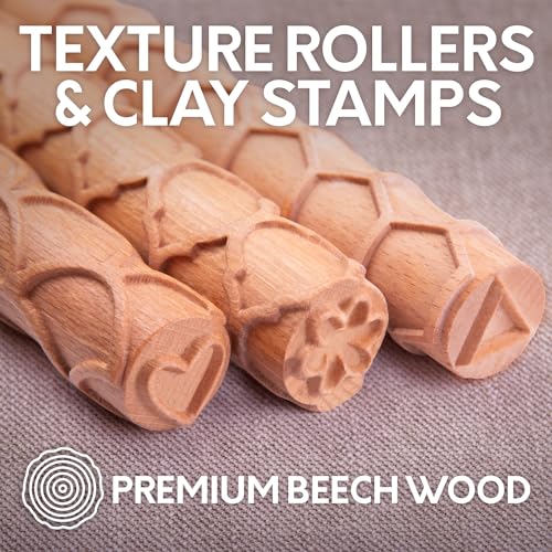 Byllstore Extra Large Clay Texture Rollers with Pottery Stamps | 3 Texture Rollers | 6 Clay Stamps | 3-Pack (9" x 1.2", 3 Pack) - color: 3 Pack | 9" x 1.2" | Fish Scale, Moroccan & Honeycomb