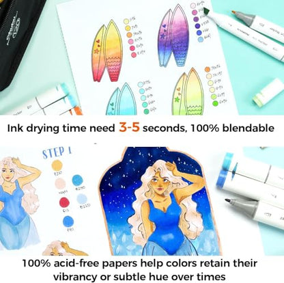 Ohuhu 8.3"x8.3" Double-Sided Bleedproof Marker Pad Art Sketchbook 60 Sheets | Square Sketch Book - 90 LB/150 GSM Smooth Drawing Paper - 60 Sheets/120 Pages - Spiral-Bound Sketch Pad for Alcohol Markers - size: 8.3" x 8.3"
