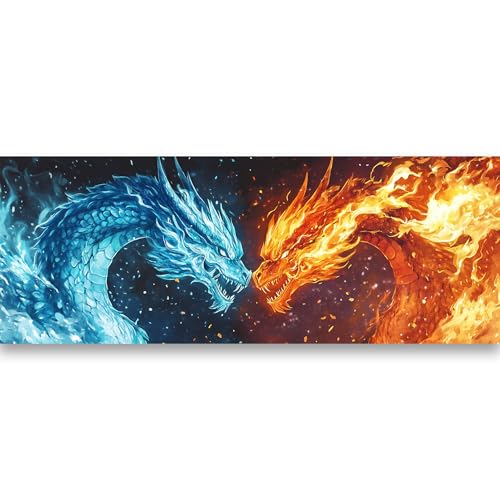 Yomiie 5D Large Diamond Art Kits for Adults, Ice and Fire Dragons Diamond Painting Art Animal Full Round Drill Kits, Embroidery Rhinestone Diamond Crystal Craft Canvas Home Wall Decor 31.5x11.81 inch - color: Ice Fire Dragons