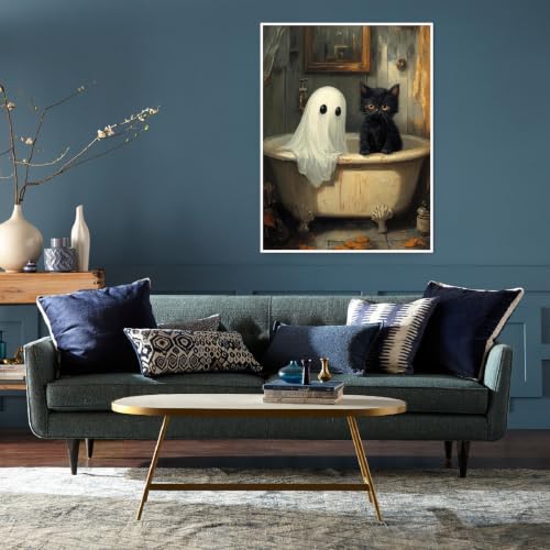 Eiazuiks Halloween Stamping Cross Stitch Kit, Ghosts and Cat Halloween Counting Cross Stitch Kit for Adult Beginners, Full Line DIY Stitching Kit for Home Decor Cross Stitch Patterns 12x16 inches - color: Ghosts and Cat