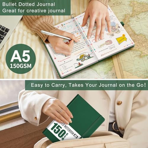 AHGXG Dotted Journal, 150 GSM Paper, 128 Pages, A5 (5.7'' X 8.3'') - color: Dark Green, style: A5-Dotted-150G