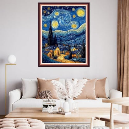Fanxvivy Stamped Cross Stitch Kits for Beginners Full Range of Cross Stitching Preprinted Embroidery Kits for Adults, 11CT Embroidery Pattern Needlepoint Kits-Van Gogh's House Starry Sky 16x20 inch - color: Artdesign06