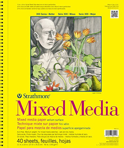 Strathmore (362-11) 300 Series Mixed Media Pad, 11"x14", 40 Sheets, White - size: 11 x 14 inches