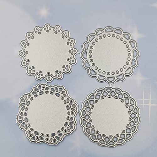 Metal Die Cuts Set 4 Different Patterns Lace Flower Border Cutting Dies for Scrapbooking Photo Album DIY Craft Die for Card Making (Round Lace Flower Border) - style: Four lace edge circles