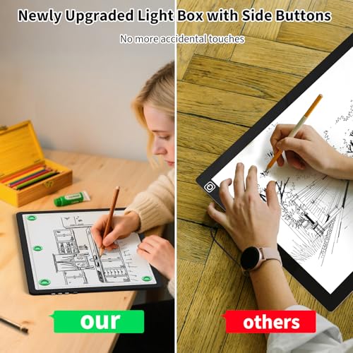 Rechargeable A3 Light Pad for Diamond Painting, 4000mAh Tracing Light Box with 6 Levels of Brightness, Side Physical Buttons & 3 Colors, High-Brightness Light Board for Diamond Art, Drawing, Sketching - style: Rechargeable A3 (Black)
