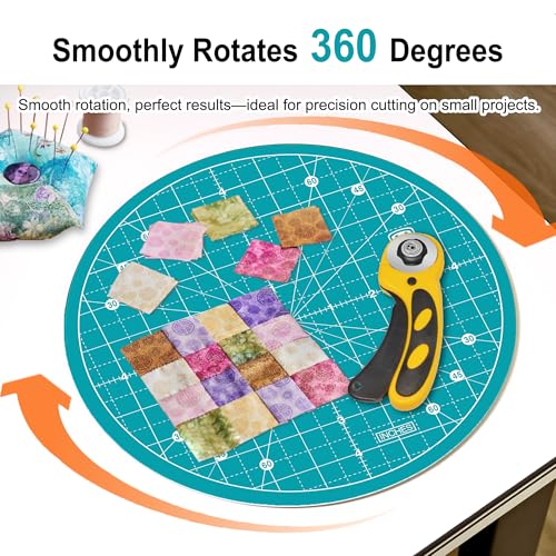 10"x10" Round Rotating Cutting Mat, Self Healing Mat with 360-Degree Rotation & Anti-Slip Base, Sewing Board Cutting Mat Perfect for Fabric Quilting Leather Hobby Project, Turquoise - color: Turquoise, size: 10"L x 10"W