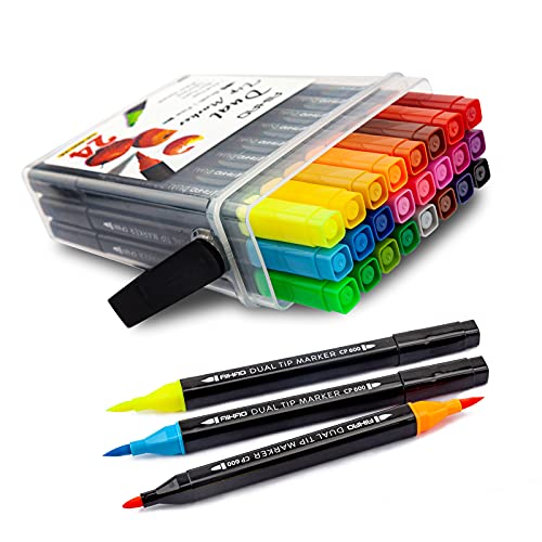 AIHAO Markers for Kids,Washable Markers With Stand Portable Box,Dual Tip Set, Brush & Fine Tips, 24 Pack, Art Supplies for Coloring, Doodling, Sketching, Drawing, Journaling - size: 1 Count (Pack of 24)
