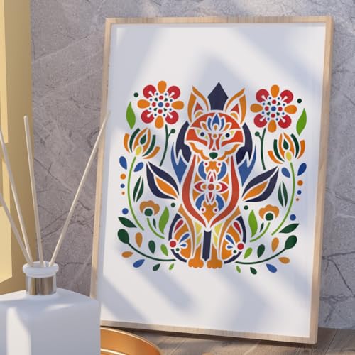 4Pcs Folk Flower Stencils, Floral Reusable Painting Templates - style: Folk Art Flowers