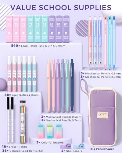 Four Candies 36PCS Mechanical Pencil Set with 624 Lead Refills (Purple) - color: Purple