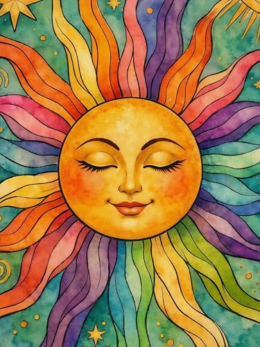 Diamond Painting Kit for Adults,5D Full Drill Boho Rainbow Sun Diamond Art | Colorful Smiling Sun Face DIY Paint by Diamonds Dot Gem Art for beginners,Home Wall Decor 11.8 X 15.7Inch - color: KM1193-1