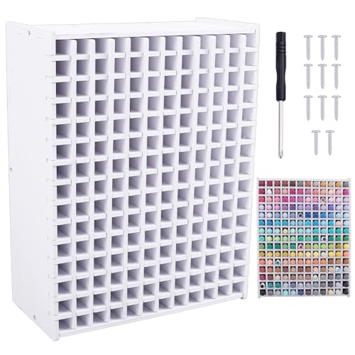 BENECREAT Wooden Art Marker Storage Rack, Pen Organizer with 180 Compartments, White Rectangle Desktop Organizer for Markers Pens Brushes Art Supplies, 13.86x10.67inch - size: 13.86x10.67inch