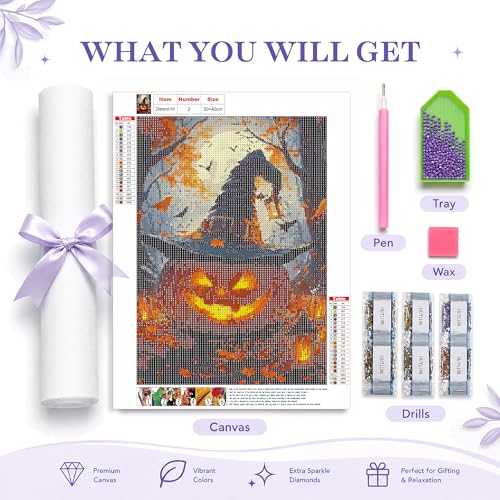 AuraDraw Pumpkin Diamond Art Kits for Adults - Halloween Diamond Painting Kits - DIY 5D Paint with Diamonds Art Painting for Home Wall Art Decor 12x16in - color: ZSH-0013