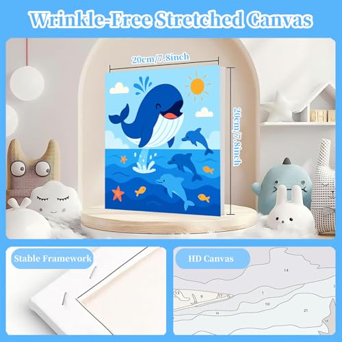 Arttoplus 4 Pack Paint by Numbers Kit for Kids with Frame Animals 8x8 inch | Cute Animals Kids Paint by Numbers Ages 4-6-8 with Wooden Easel, Easy DIY Acrylic Oil Painting by Number for Gift Home Decor - color: BKH1619+BKH1620+BKH1621+BKH1622