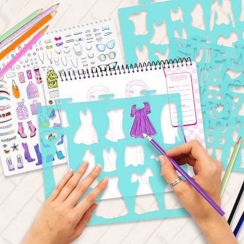 Fashion Angels Fashion Design Sketch Portfolio | Includes 40 Sketch Sheets, 4 Stencil Sheets & Stickers, Fashion Sketch Pad for Beginners & Kids Ages 6+ - color: Fashion Design