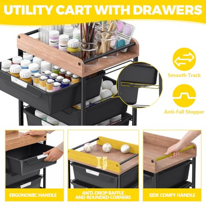 SYKIARIOL Utility Cart with 4 Labeling Drawers and Wooden Tabletop,Black - color: Classic Black, size: 4-Drawer