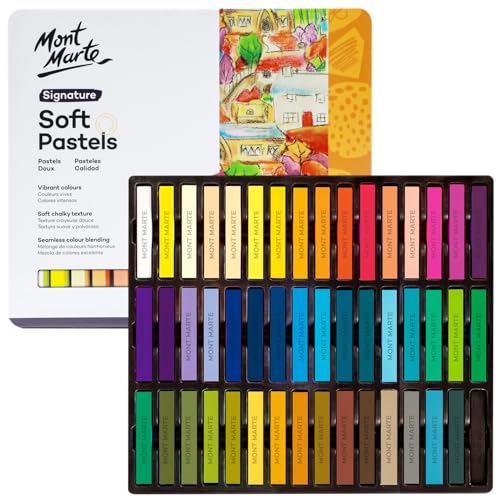 Mont Marte Soft Pastels in Tin Box Signature 48pc, 48 Assorted Colors, Vibrant Pastel Sticks, Great Blending, Comes in Storage Case, Ideal for Art, Craft, Coloring and Sketching - color: Multicolor, size: 48 Count (Pack of 1)