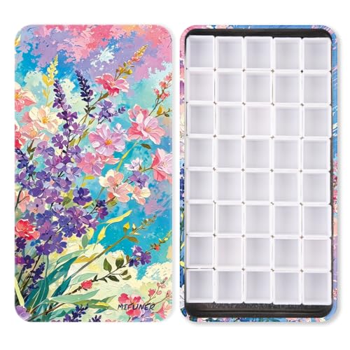 40 Empty Half Pans Watercolor Palette Tins Box with Magnetic Squares | 1.8ml Plastic Half Pan,Metal Paint Tray Palettes for Travel,Lightweight Portable,Watercolor Painting Mixing Tray.Monet - color: Lavender, size: 40 Half Pans