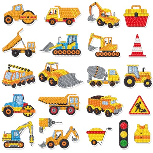 Labeol Diamond Art Kits for Kids Boys and Girls Ages 6-8-10-12 Easy to DIY Creative Diamond Art Sticker Craft by Numbers Kits for Kids and Adult Beginners (Engineering Vehicles) - style: Engineering Vehicles