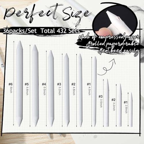 Fulmoon 432 Pcs Blending Stump and Tortillion Set Paper Art Blenders for Drawing Sketch Shading Pencil Oil Pastel Blender Tools Drawing Supplies for Artists Students and Beginners (Assorted) - style: Assorted