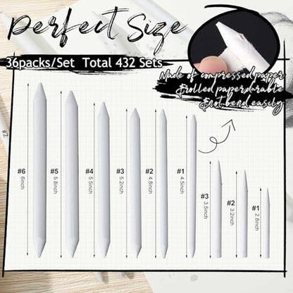Fulmoon 432 Pcs Blending Stump and Tortillion Set Paper Art Blenders for Drawing Sketch Shading Pencil Oil Pastel Blender Tools Drawing Supplies for Artists Students and Beginners (Assorted) - style: Assorted