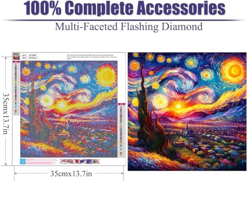 Lophomie Diamond Art Kits for Adults, 5D Starry Night Diamond Painting Kits - color: Diamond Art Van Gogh, size: 13.8x13.8in (35x35cm)