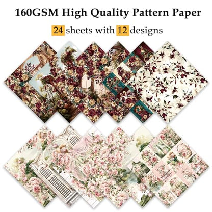 Scrapbook Paper, 24 Sheets 6"×6" 160gsm Single-Sided Patterned Cardstock - color: 24 sheets-garden wedding