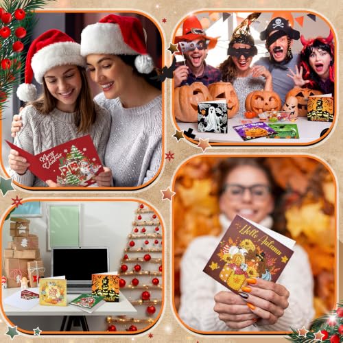 Saillong 12 Pack Fall Diamond Painting Greeting Cards Kits DIY Holiday Diamond Art Cards with Envelopes Halloween Christmas 5D Rhinestones Painting Making Kit for Adult DIY Crafts Party Favors Gifts - color: Holiday