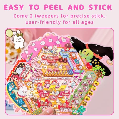 3D Sticker Scene Therapy Book – DIY Miniature Craft Kit with Repositionable 3D Stickers, Stress Relief Gift for Teens & Adults - color: Jumbo Size Book | 6 Large Scenes (10.3x7.9in)