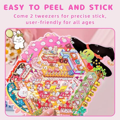 3D Sticker Scene Therapy Book – DIY Miniature Craft Kit with Repositionable 3D Stickers, Stress Relief Gift for Teens & Adults - color: Jumbo Size Book | 6 Large Scenes (10.3x7.9in)