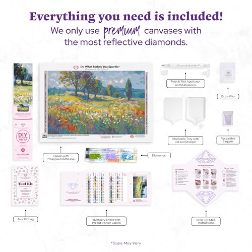 DIAMOND ART CLUB Wildflower Field with Trees in the Summer Countryside | Diamond Art Kits for Adults, Premium Diamond Painting Kit, Fun DIY Crafts for Adults, Round Diamond Art Canvas, 20" x 13" - color: Wildflower Field with Trees in the Summer Countrysi