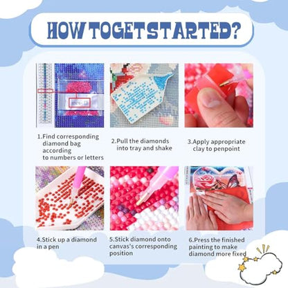 Girl and Moon Diamond Art Kits for Adult diamond painting kits for adults | Cute DIY Diamond Painting Kits 5D Diamond Dots Gem Art Crafts with Tools,Round Full Drill 12x16inch - color: DP04749
