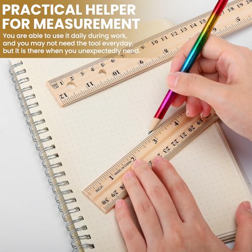 12 Pack Wood Rulers Dual Scale Student Ruler 12 Inch/30 cm | Wooden Measuring Ruler 4 Hole, 12 Inch Ruler Bulk for School Office, Classroom Drafting Supplies, 2 Scale Straight Metal Edge
