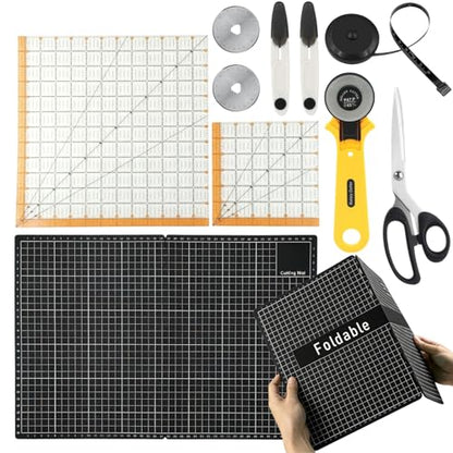 Rotary Cutter Set - 45mm Fabric Cutter with A3 Self-Healing Cutting Mat, 2 Extra Blades, Acrylic Sewing Rulers, Sewing Scissors, Craft Knife - Complete Kit for Sewing, Quilting, Patchwork, Crafting - color: Rotary Cutter Set 2