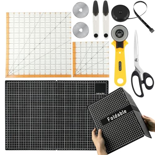 Rotary Cutter Set - 45mm Fabric Cutter with A3 Self-Healing Cutting Mat, 2 Extra Blades, Acrylic Sewing Rulers, Sewing Scissors, Craft Knife - Complete Kit for Sewing, Quilting, Patchwork, Crafting - color: Rotary Cutter Set 2