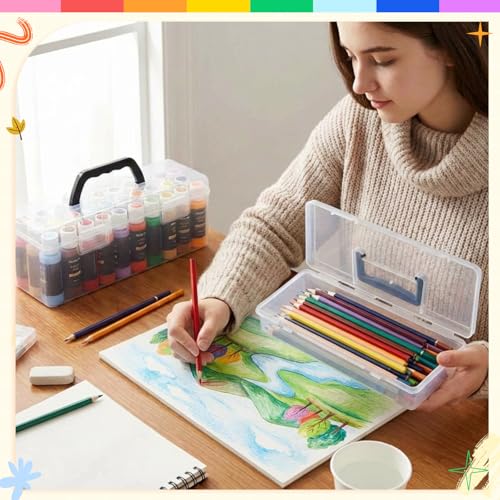 Geelin 1 Set Clear Paint Storage Box with Brush Holder, 30 Bottles