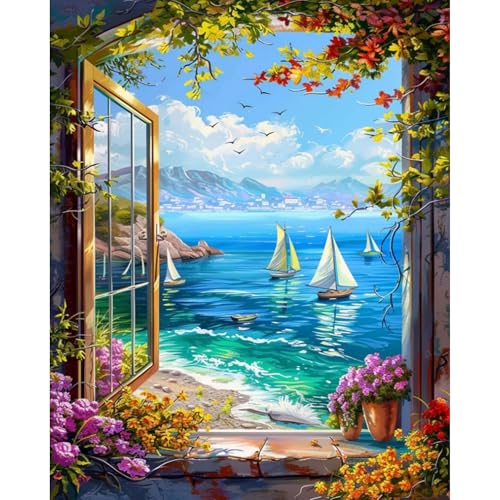 Arttoplus Beach Paint by Numbers Kit for Adults Beginner 16x20 inch | Landscape Adult Paint by Number Kits on Canvas, DIY Acrylic Oil Painting by Numbers for Gift Home Wall Decor (Without Frame) - color: MT22035-US