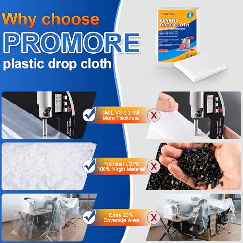 Plastic Drop Cloth, 3Mil Thick, Heavy-Duty, 9x12 Ft Painter's Sheet | Tear-Resistant,Waterproof, Reusable, Thickened, for Painting, Furniture, Walls, and Floor Protection - size: 3mil-1Pack