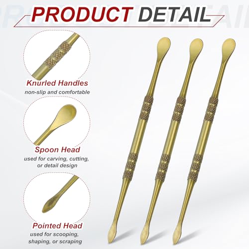 HARFINGTON 11pcs Wax Carving Tool 4.75" Double-Headed Stainless Steel Sculpture Tools Kit Modeling Engraving Sculpting Spoons for Clay Pottery Crafts Shaping, Green Gold - color: Green Gold