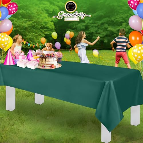 Grandipity Plastic Table Cloth Disposable 12 Pack 54” x 108” Rectangle | Dark Green Plastic table covers, durable disposable tablecloths, fade and tear-resistent table cover for party, event - color: Dark Green, size: 54in. x 108in. Rectangle