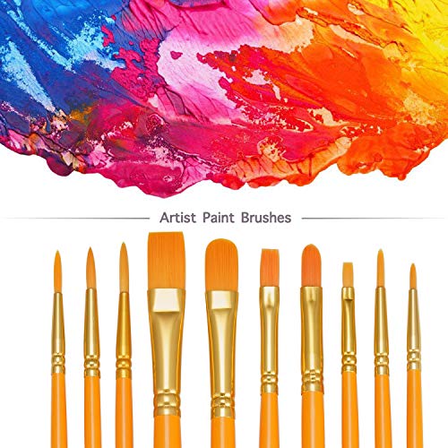 BOSOBO Paint Brushes Set, 10 Pieces Round Pointed Tip Paintbrushes Nylon Hair Artist Acrylic Paint Brushes for Acrylic Oil Watercolor, Face Nail Body Art, Miniature Detailing & Rock Painting, Orange - color: Orange, size: 1 Pack
