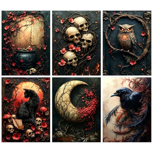 MRMIOOM 6 Packs Gothic Diamond Art Kits for Adults, Skull Diamond Painting Kits for Adults, 5D Full Drill Gem Art and Crafts for Gift Home Wall Decor 12x16 Inch - color: 6P-D053-D058-US